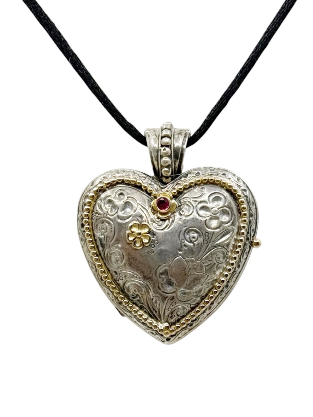 Gerochristo 18k gold sterling silver ruby heart locket pendant - GM789